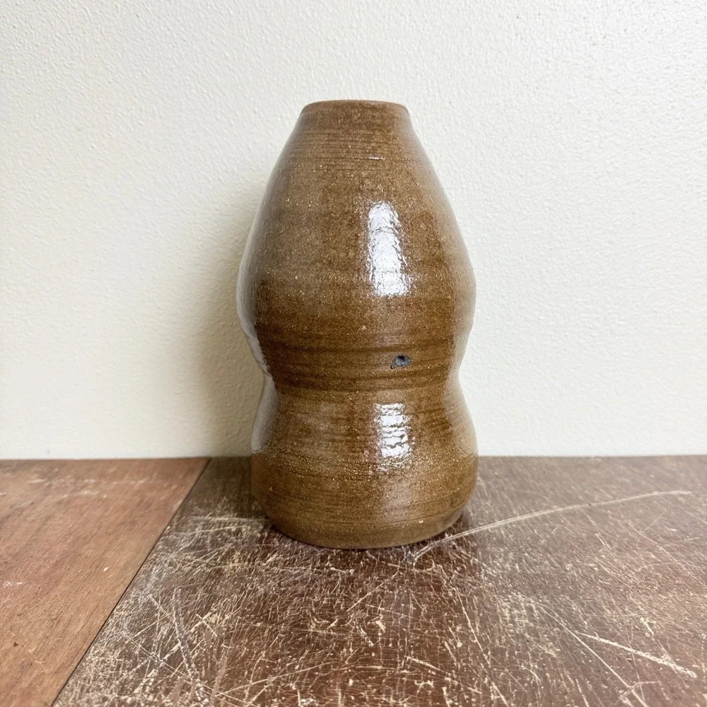Vintage Japanese pottery‎ Flower Vase stoneware MCM Retro Signed